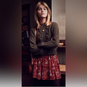 Sezane Floral Red Skirt